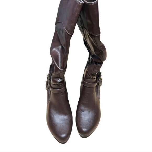 White Mountain Women's 7M faux fake leather dark espresso brown tall boots - Picture 5 of 12